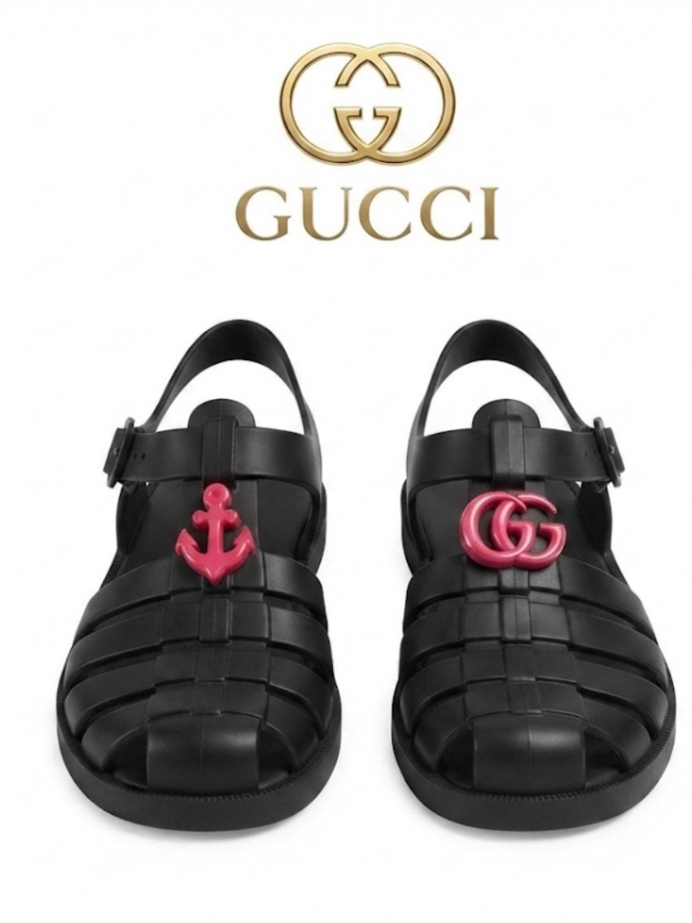 Authentic Gucci luxury designer little boys signature rubber sandals sz 12.5